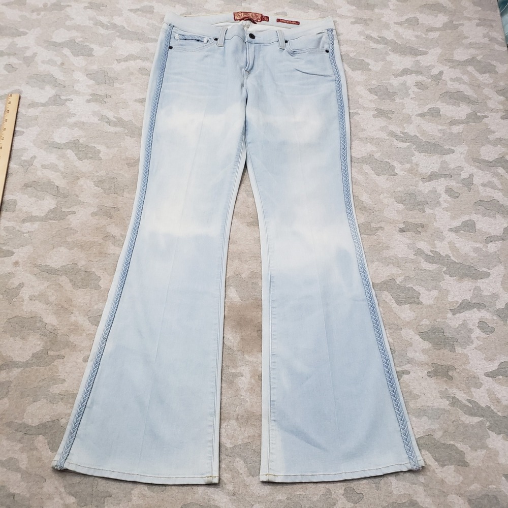 Lucky Legend Flare Jeans Womens 14/32 Blue Braided Trim Denim Retro Light Wash